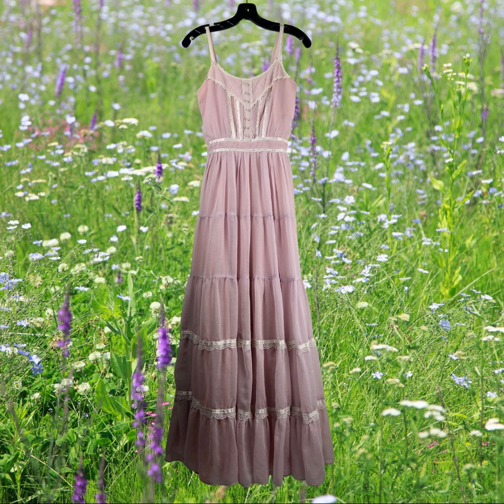 VTG 70s GUNNE SAX PINK PRAIRIE MAXI SUN DRESS
